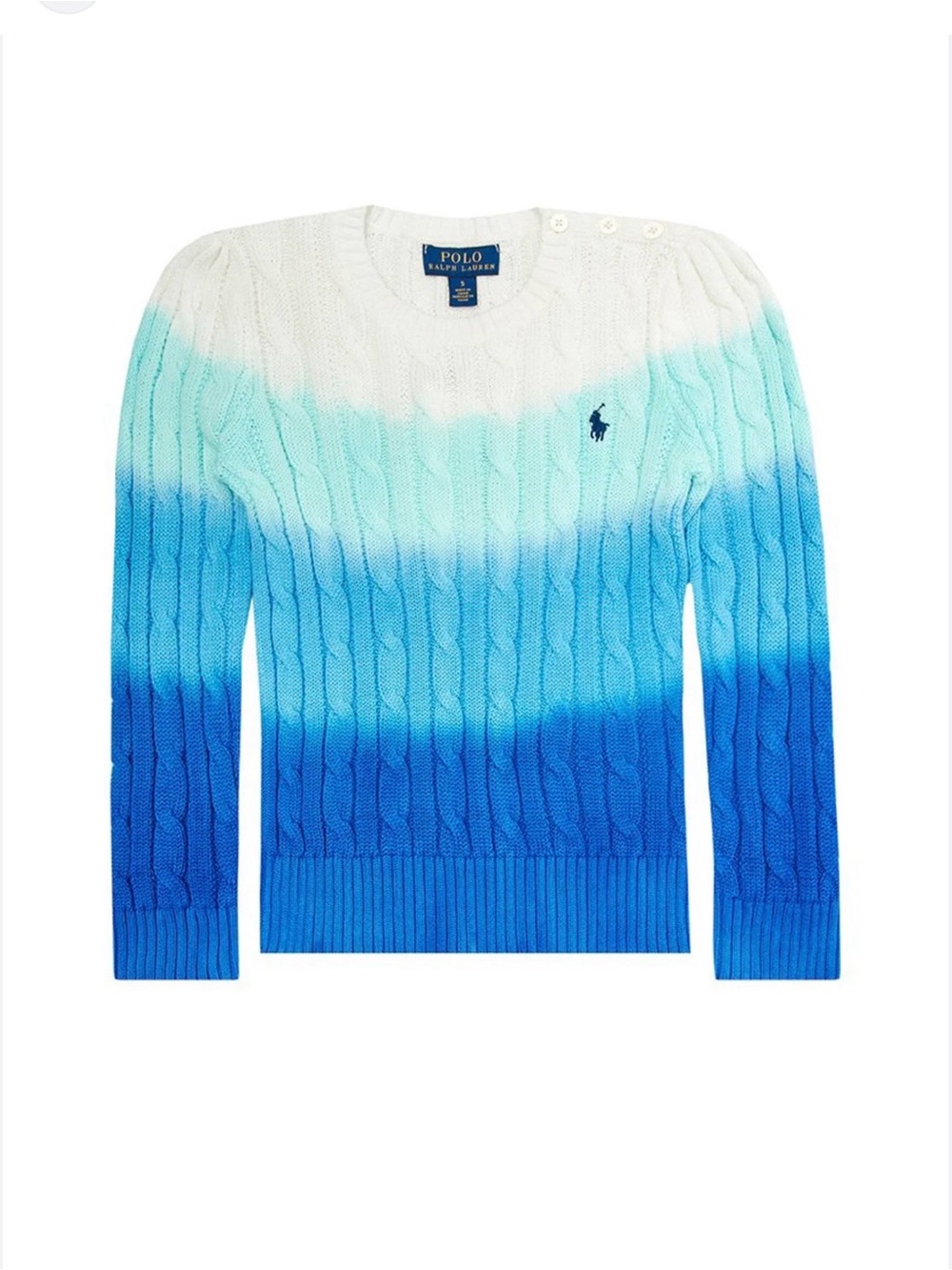POLO RALPH LAUREN Girl Ombre Dip-Dyed Cable-Knit Cotton Sweater Blue Sz L🌸